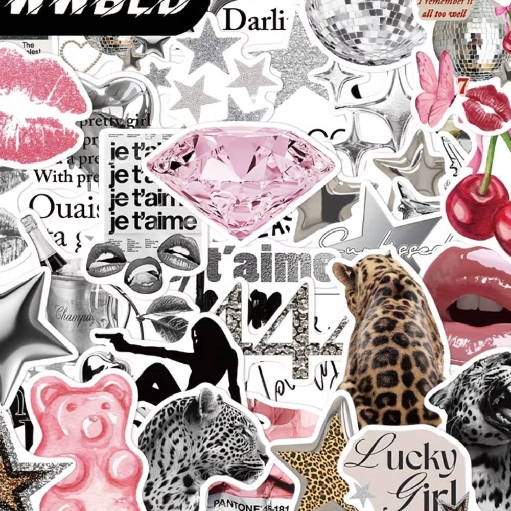 Pink and Silver Sticker Collage